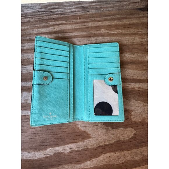 Kate Spade Turquoise Saffiano Leather Wallet With Card Slots & Zipper Pocket - Picture 2 of 5